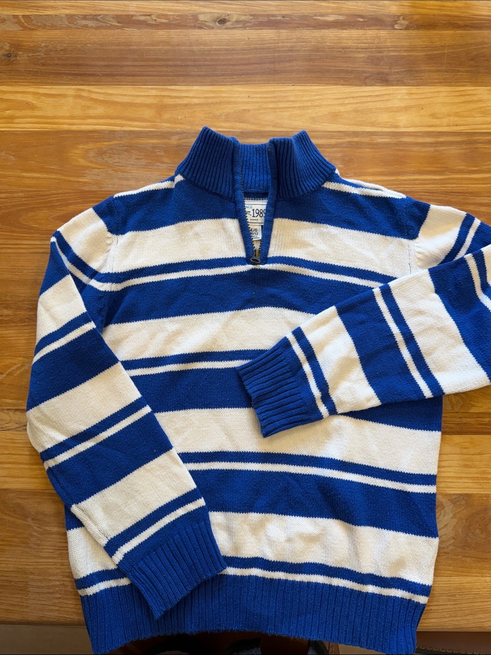 Blue and White Striped Half-Zip Sweater - Classic Kids Knit